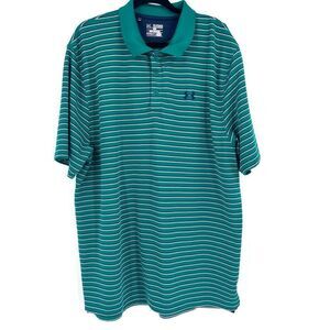 Underarmour Mens striped polo shirt size 2XL loose fit‎ heat gear